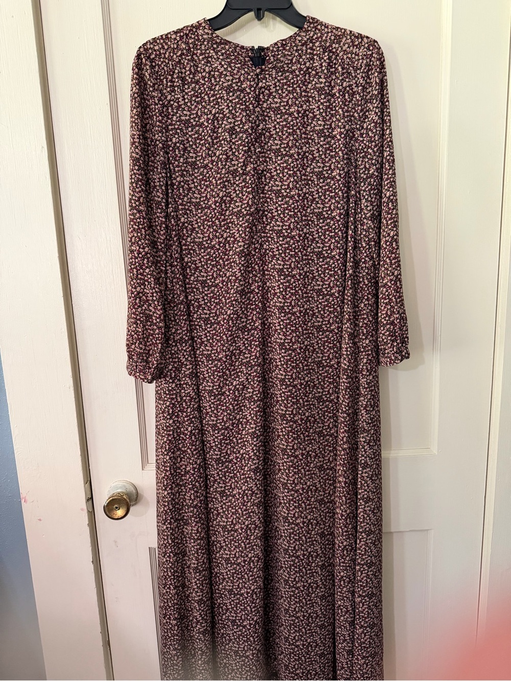 Long Sleeve Floral Maxi Dress in Burgundy and Pink